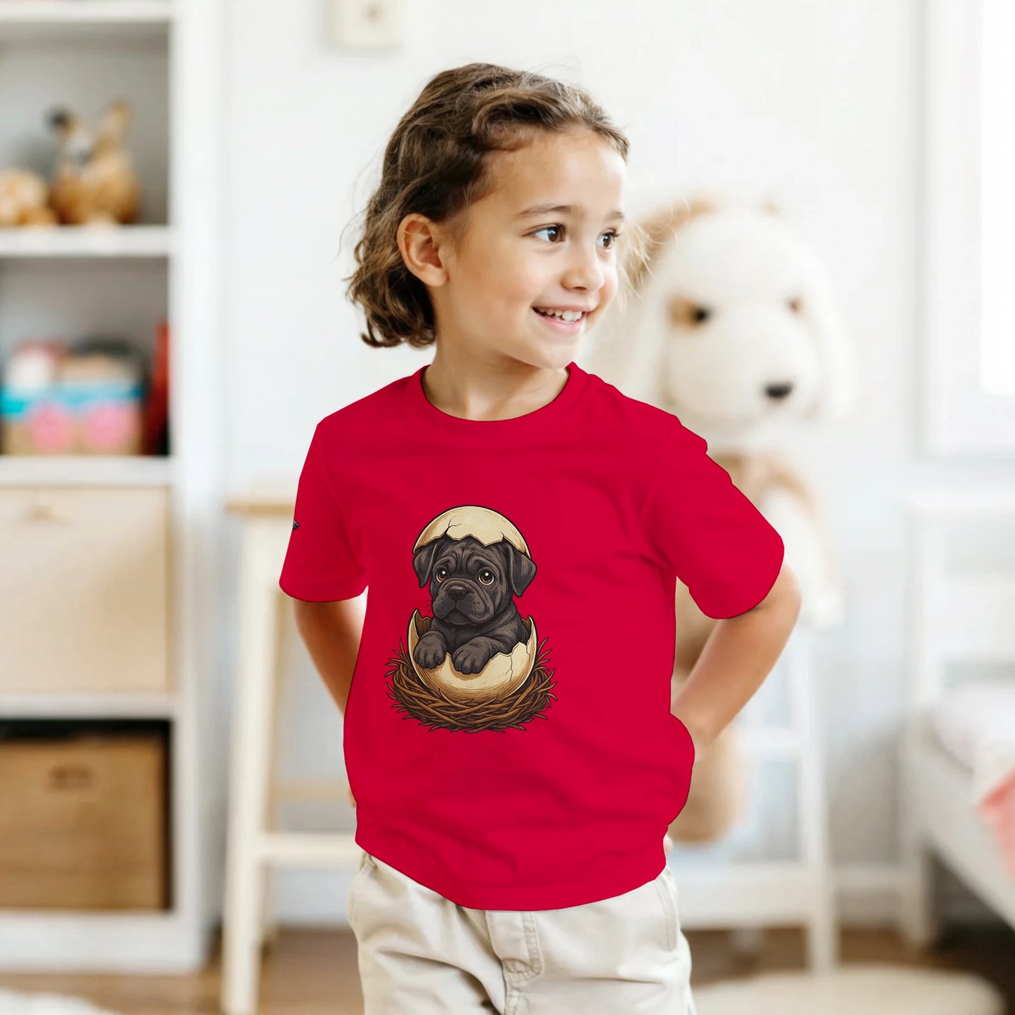 T-shirt enfant unisexe classique ras du cou rouge Cane Corso gris nid