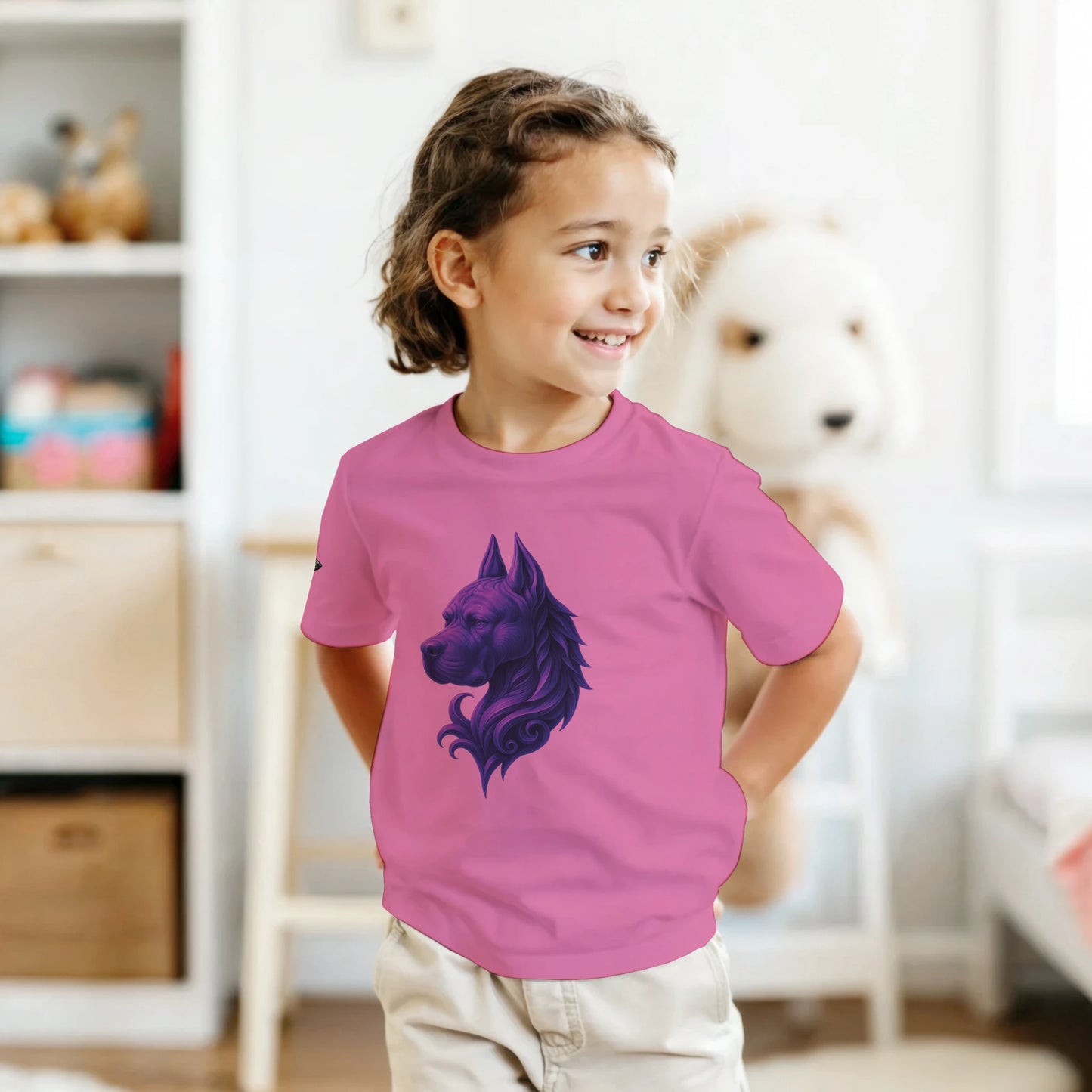 T-shirt enfant unisexe classique ras du cou rose tête majestueuse Cane Corso