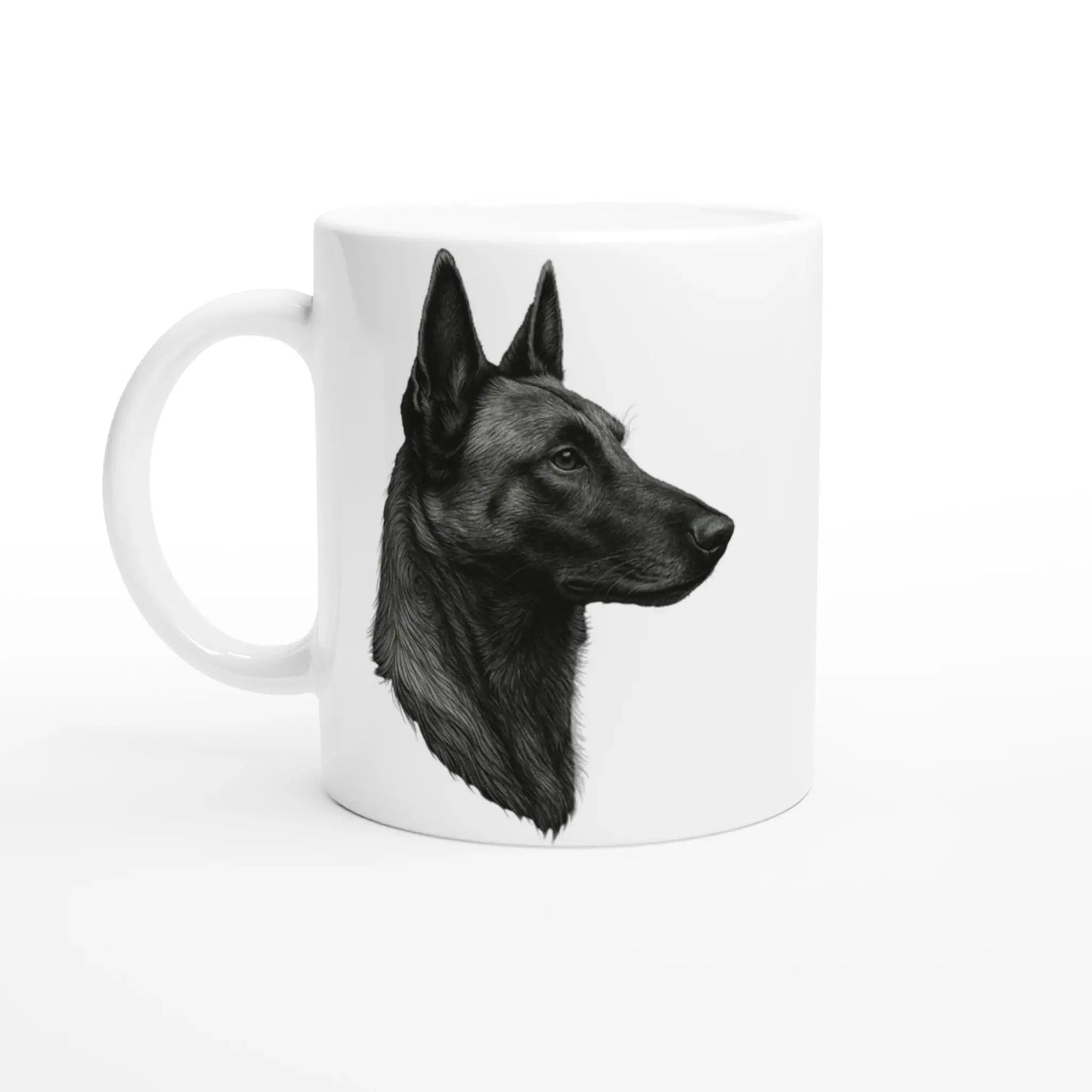 Mug céramique blanche 325 ml (11 oz) tête Malinois argentée