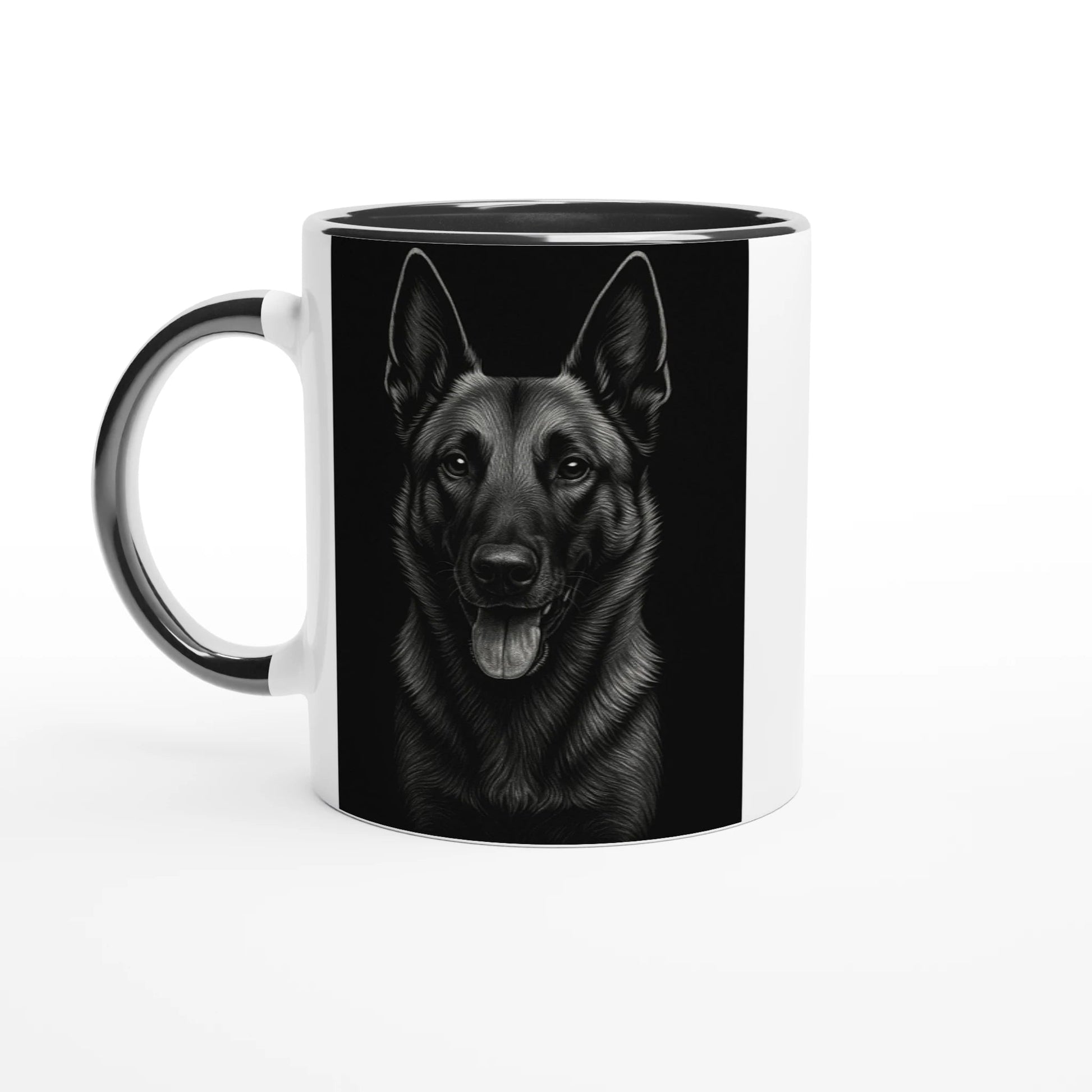 Mug céramique blanche 325 ml (11 oz) intérieur coloré-tête Malinois fond noir