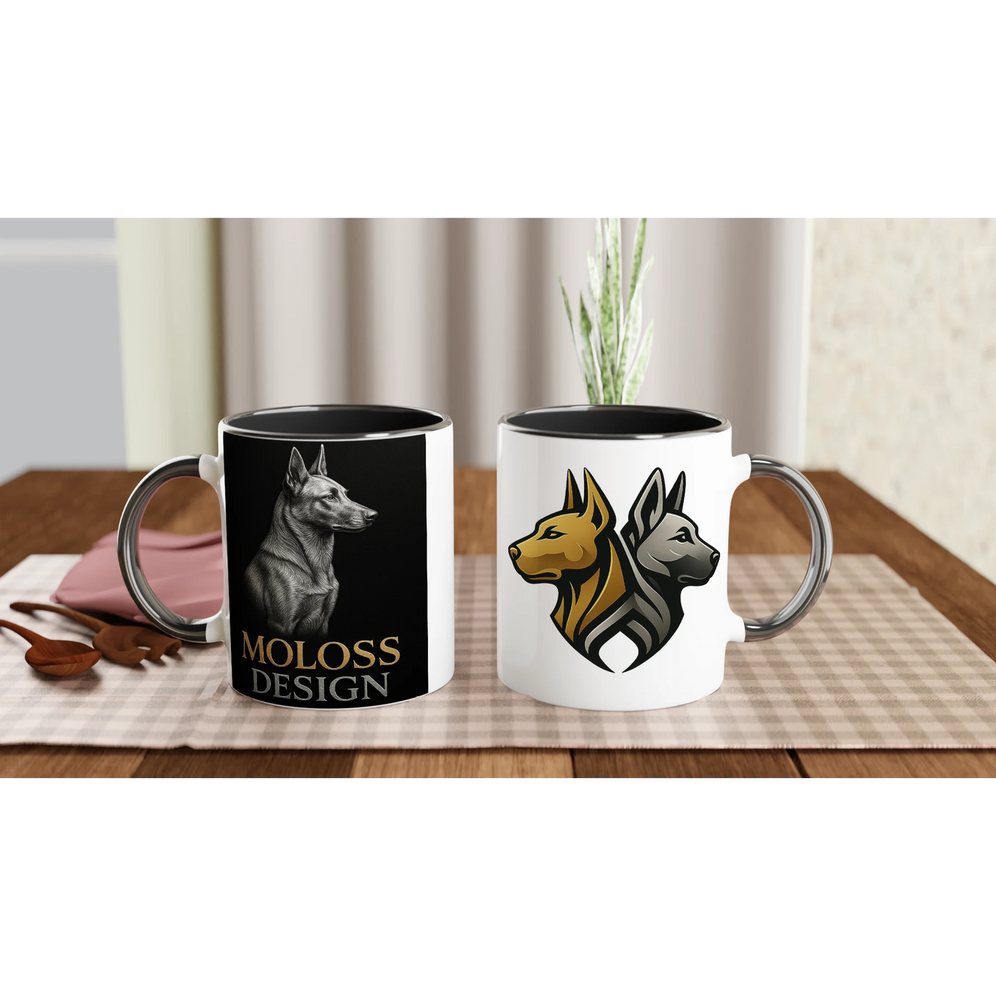 Mug céramique blanche 325 ml (11 oz) intérieur coloré noir-affiche Malinois Molossdesign