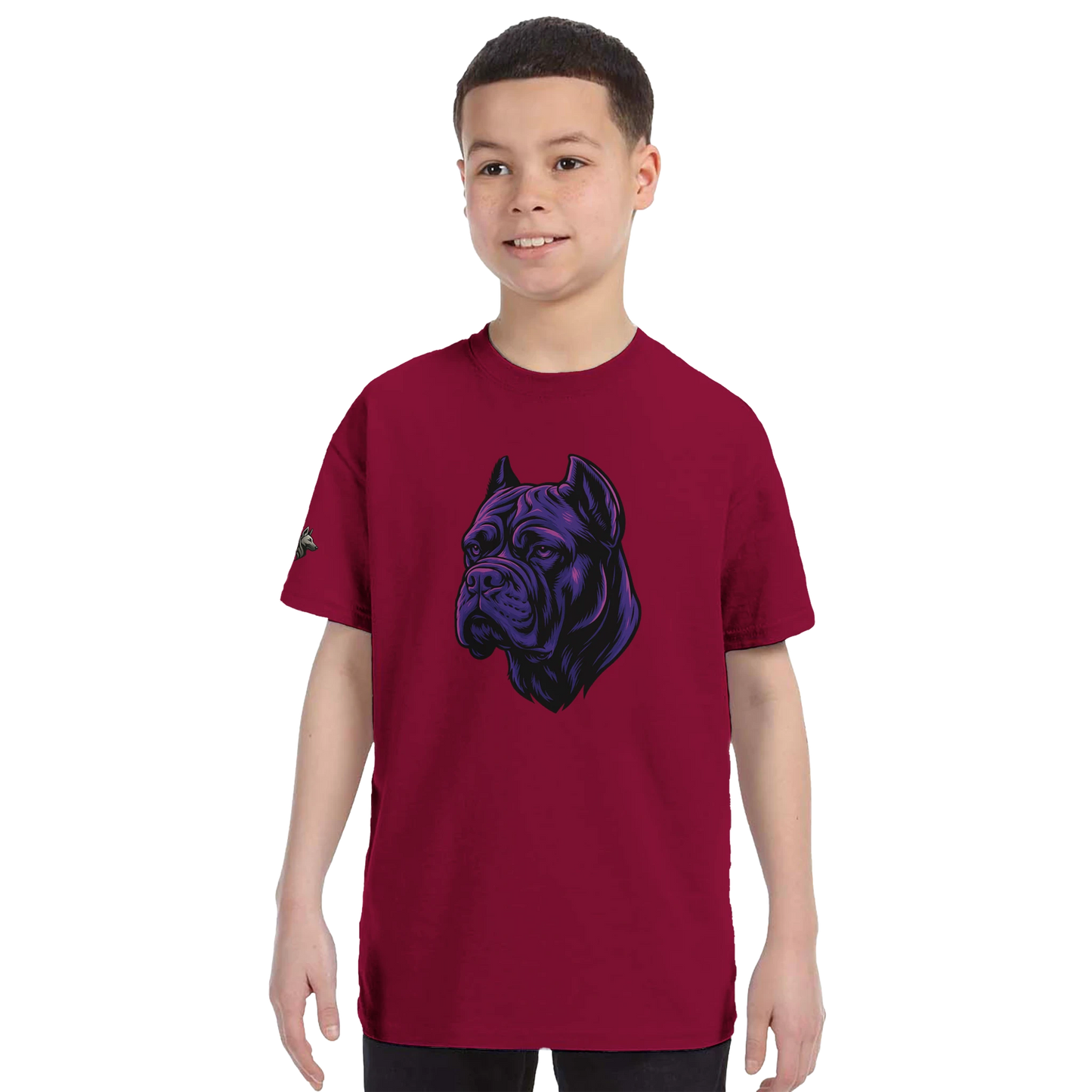 T-shirt enfant unisexe classique ras du cou bordeaux tête cane Corso