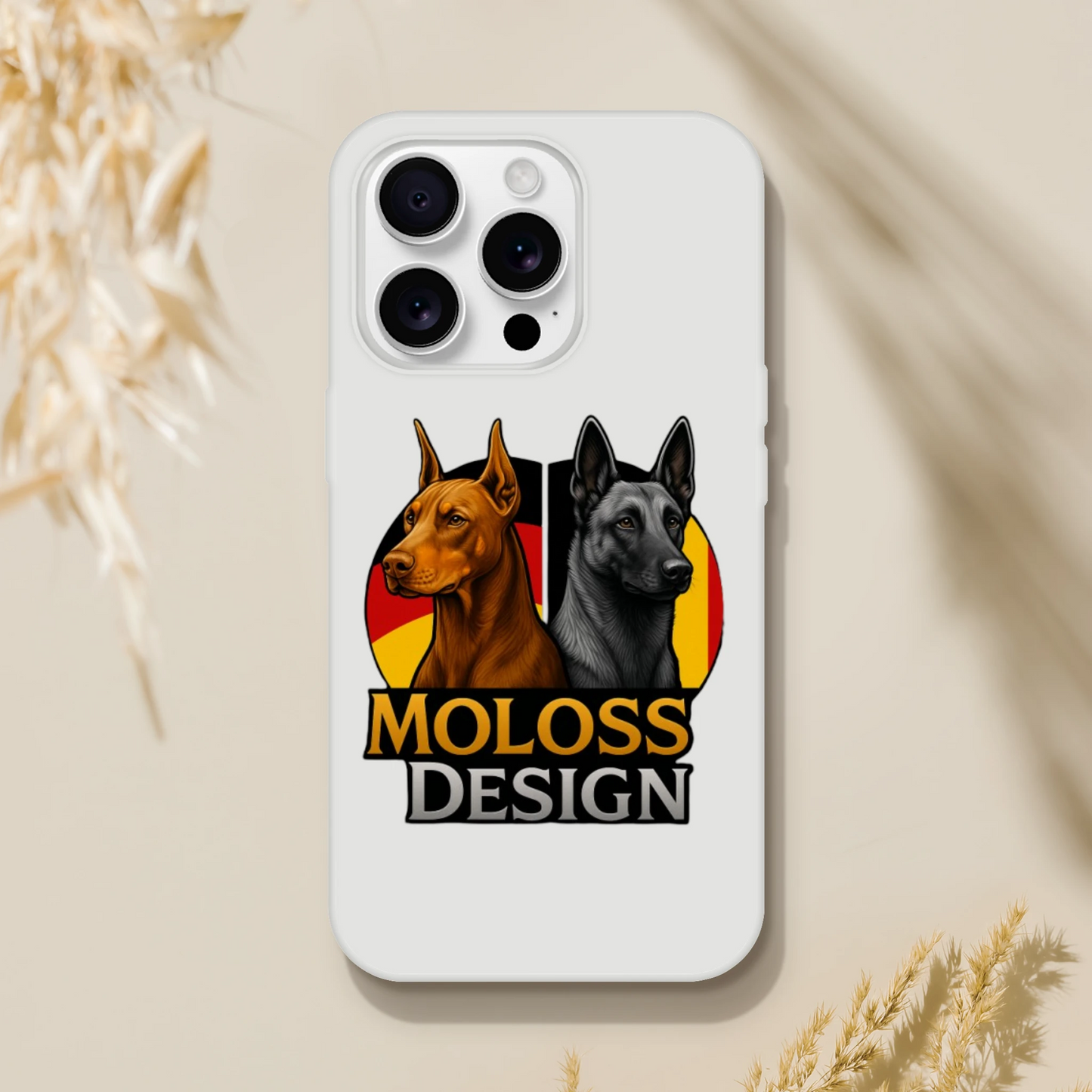 Marque MolossDesign | Coque transparente pour IPhone Dobermann+Malinois avec drapeaux1 MolossDesign