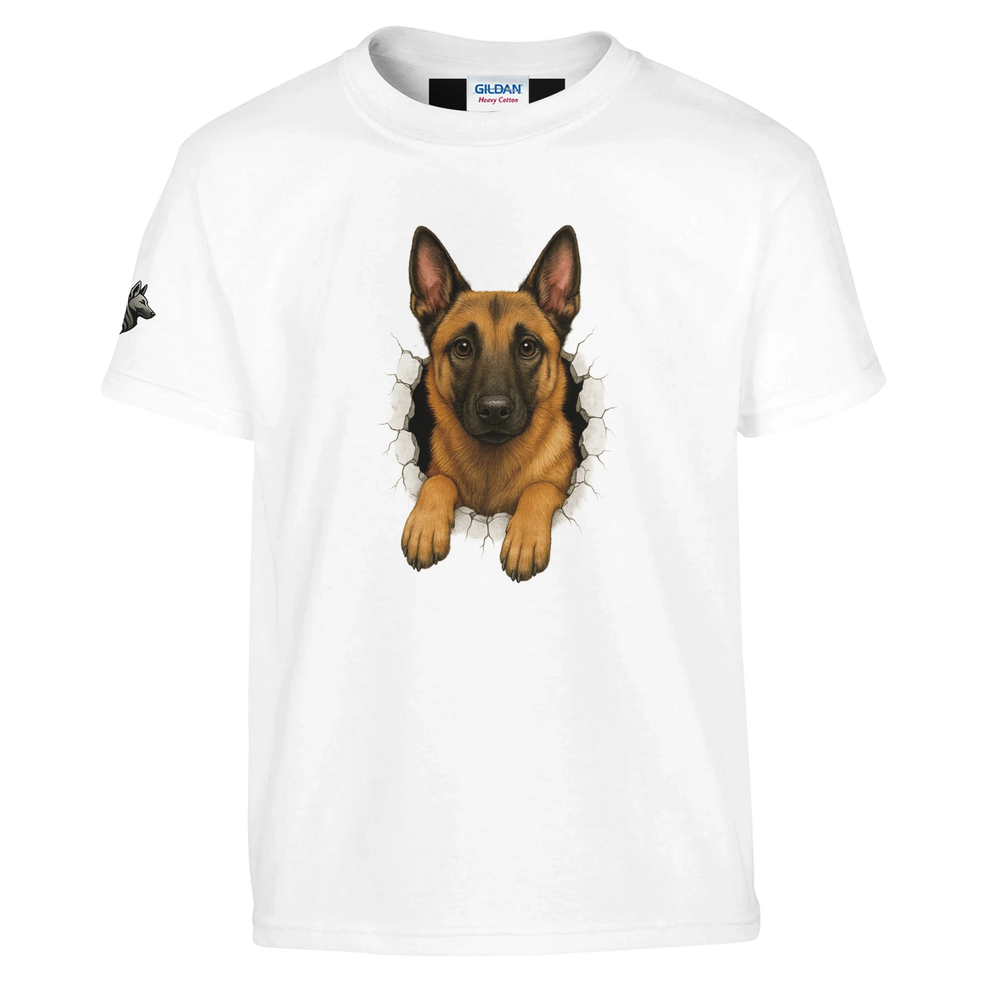 T-shirt enfant classique blanc Malinois trou mur