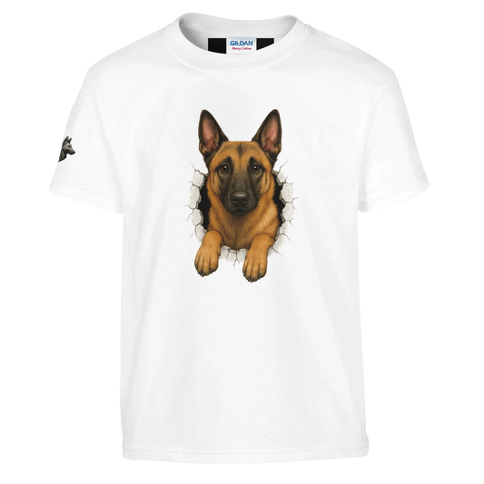 T-shirt enfant classique blanc Malinois trou mur