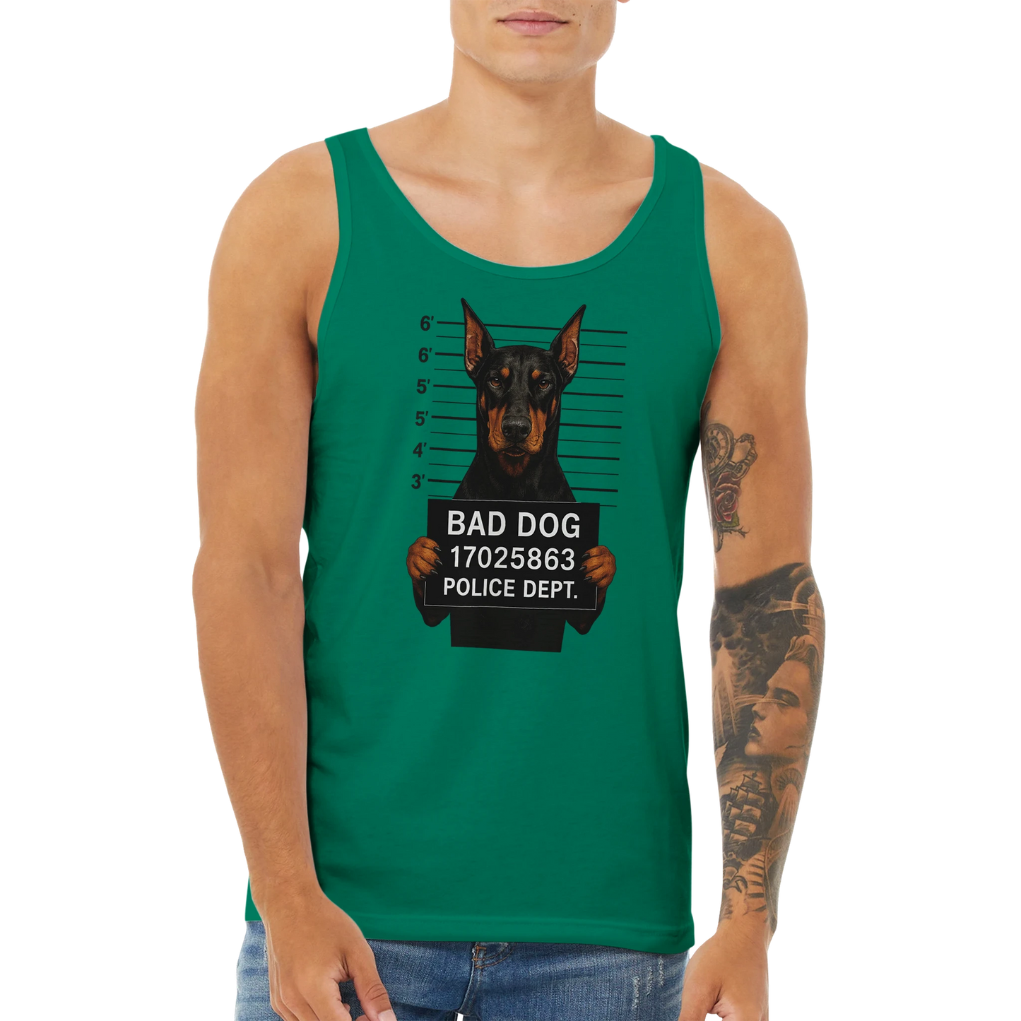 Débardeur adulte unisexe premium vert Bad dog Dobermann