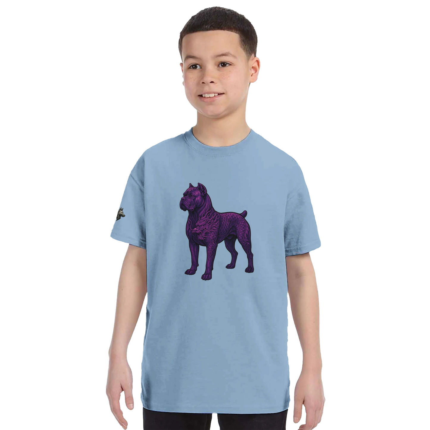 T-shirt enfant unisexe classique ras du cou bleu Cane Corso+Dragon