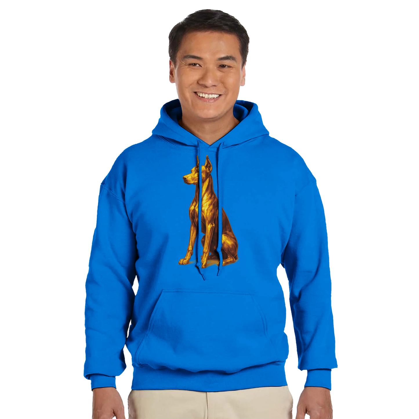 Sweat à capuche adulte unisexe classique bleu Dobermann doré