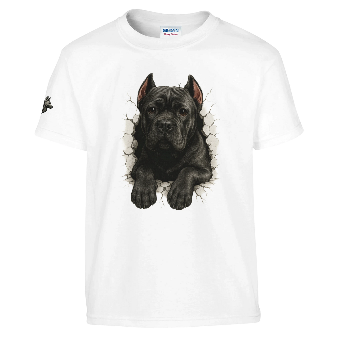 T-shirt enfant unisexe classique ras du cou blanc Cane Corso trou