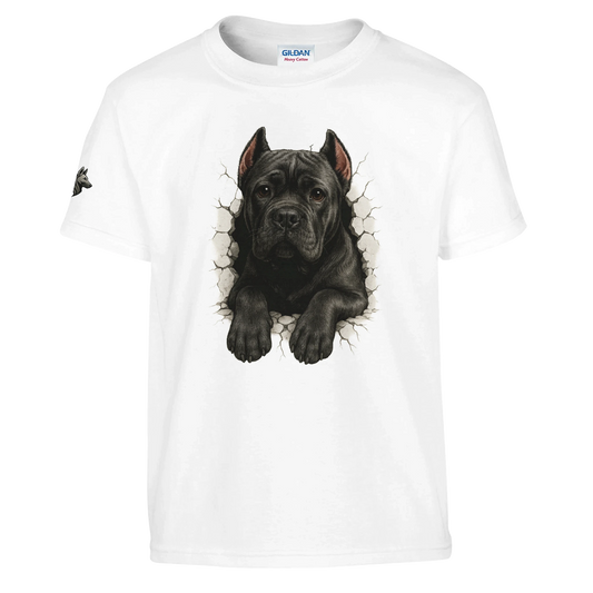 T-shirt enfant unisexe classique ras du cou blanc Cane Corso trou