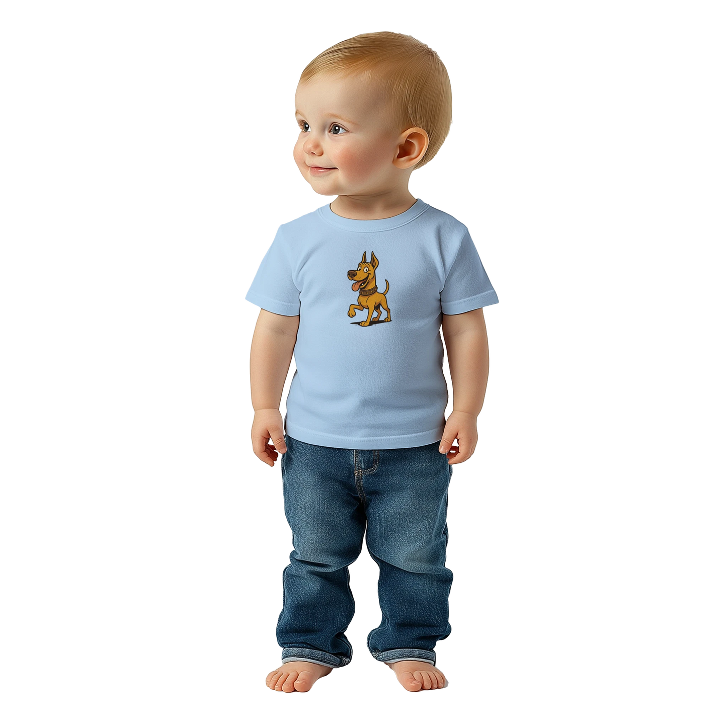 T-shirt bébé bleu ciel coton manches courtes Dobermann