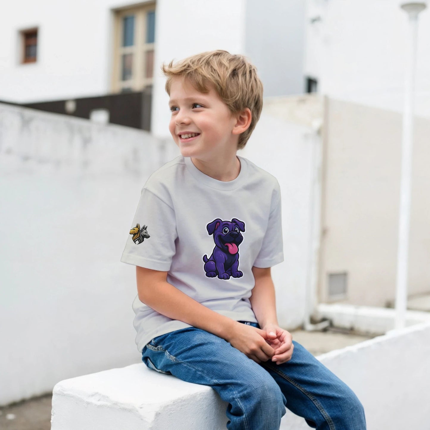 T-shirt enfant classique ras du cou Cane Corso humour 4 avec logo sur manche droite MolossDesign