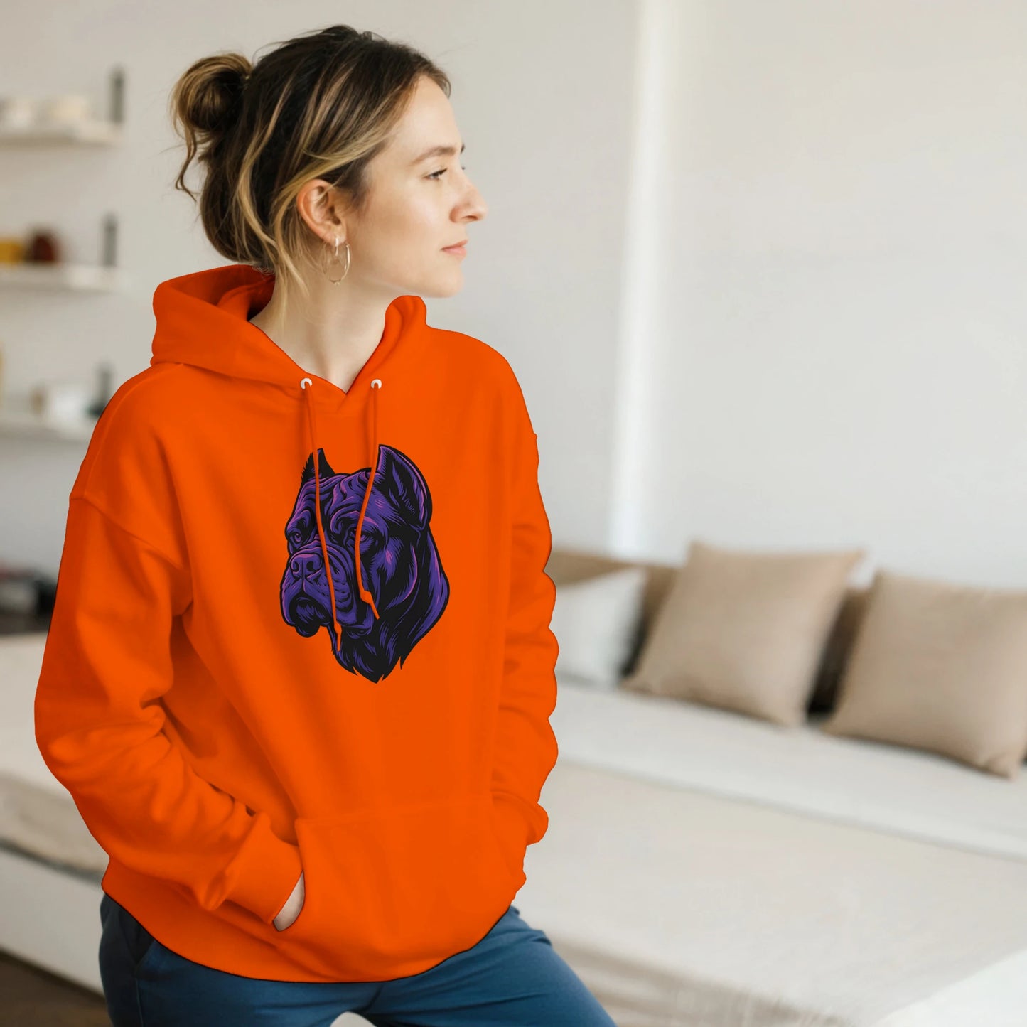 Sweat à capuche adulte unisexe classique orange tête Cane Corso