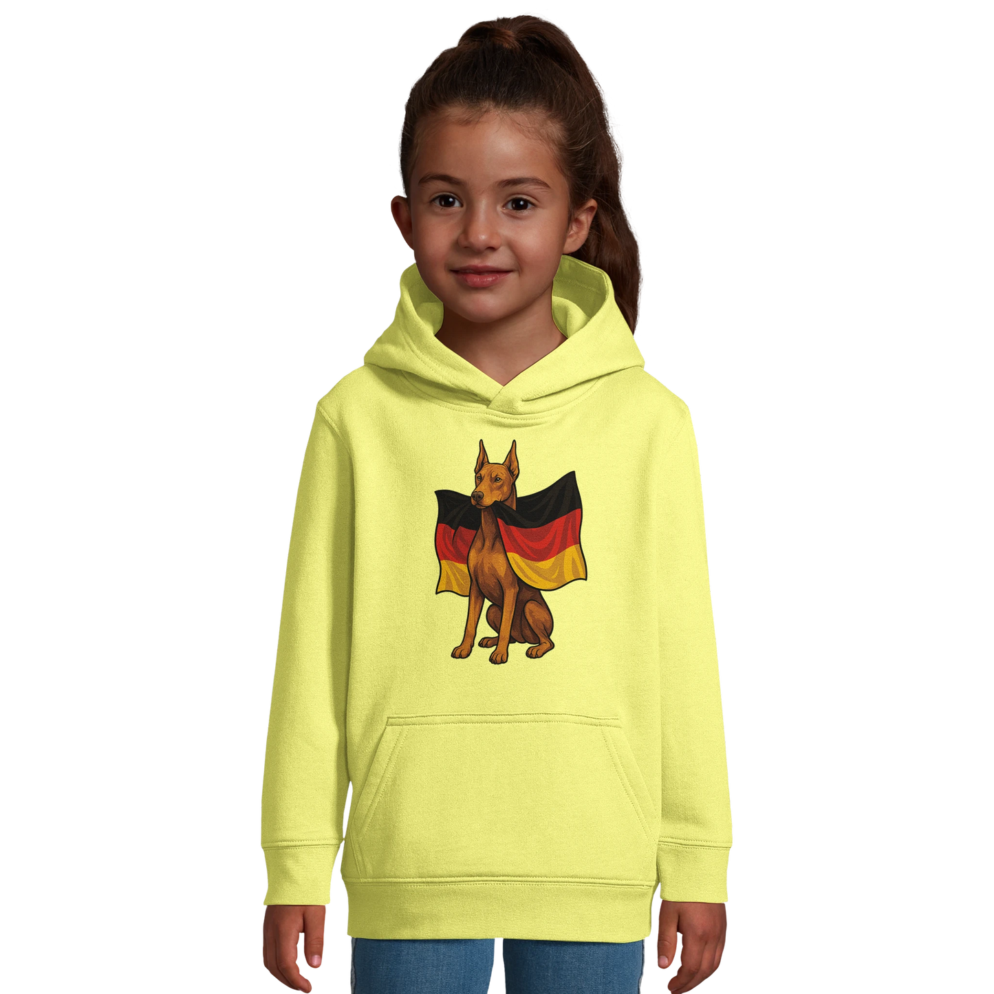 Sweat-shirt à capuche enfant jaune Dobermann avec drapeau allemand