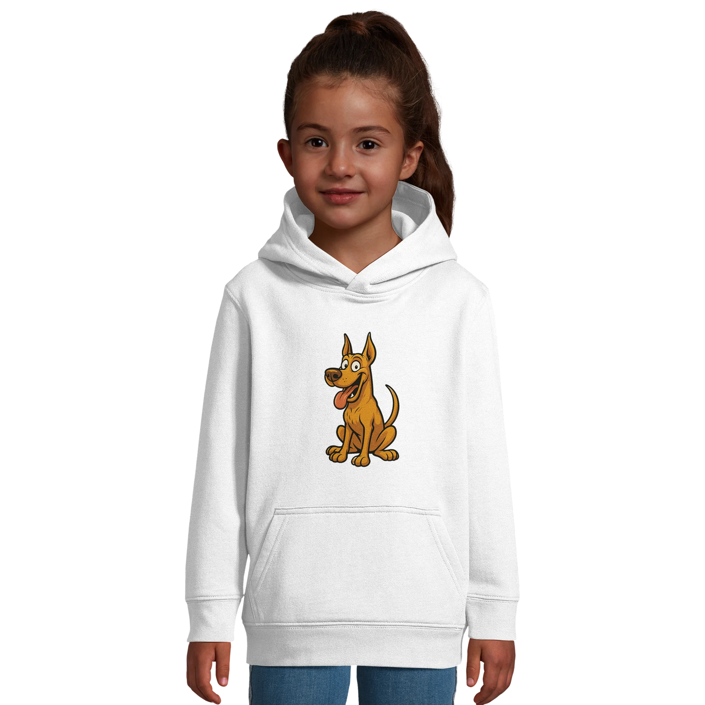 Sweat-shirt à capuche enfant blanc Dobermann humour
