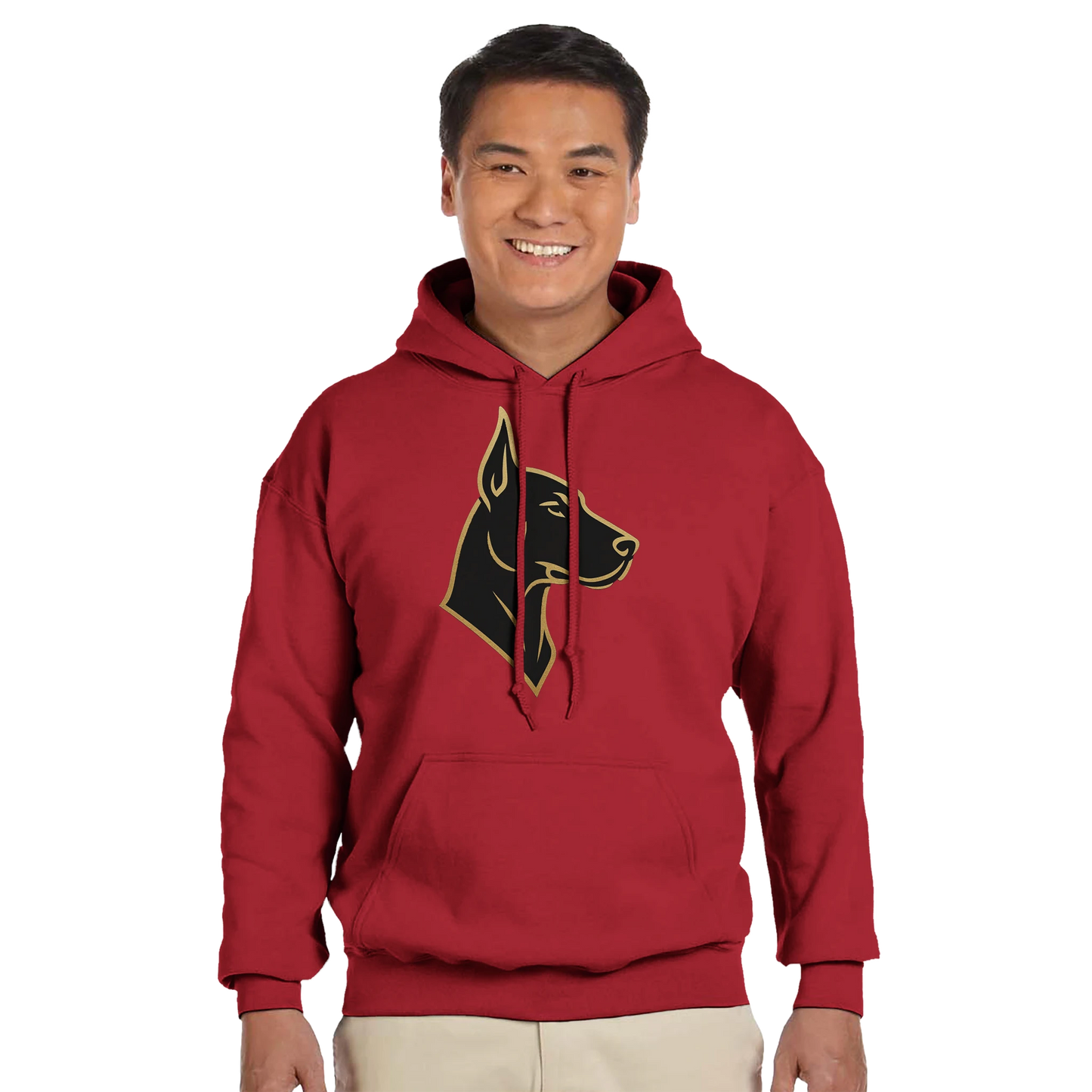 Sweat à capuche adulte unisexe classique rouge tête Dobermann