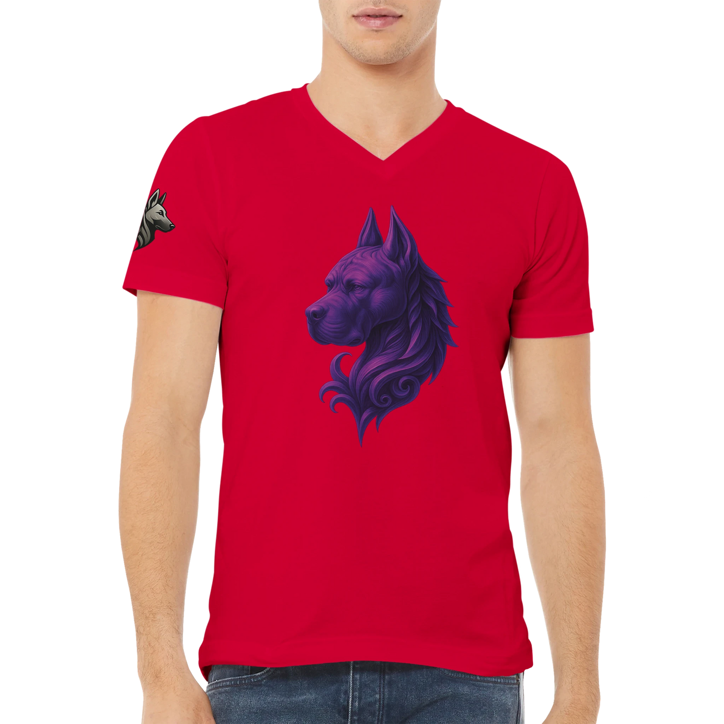 T-shirt adulte unisexe premium col en V rouge tête majestueuse Cane Corso