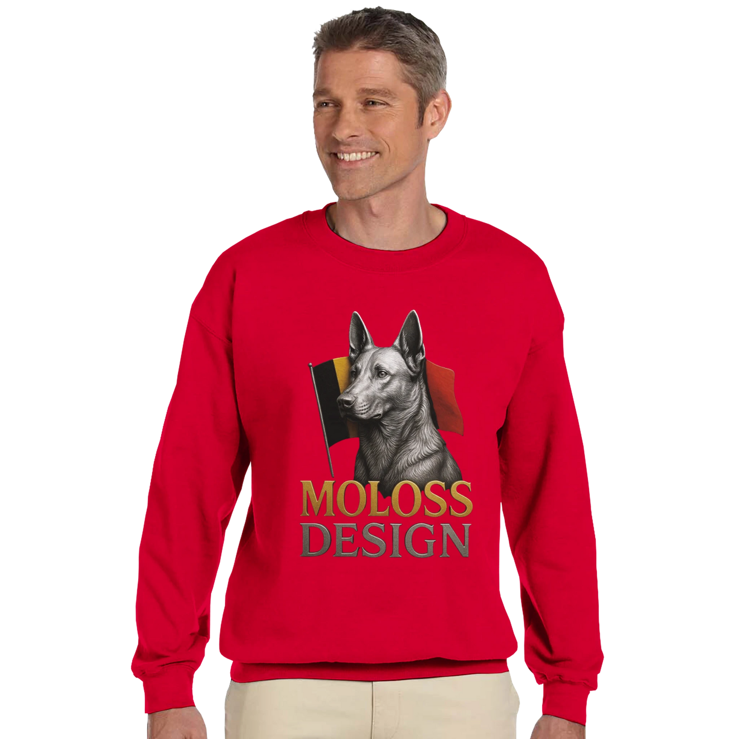 Sweat-shirt adulte unisexe classique ras du cou rouge Malinois+drapeau