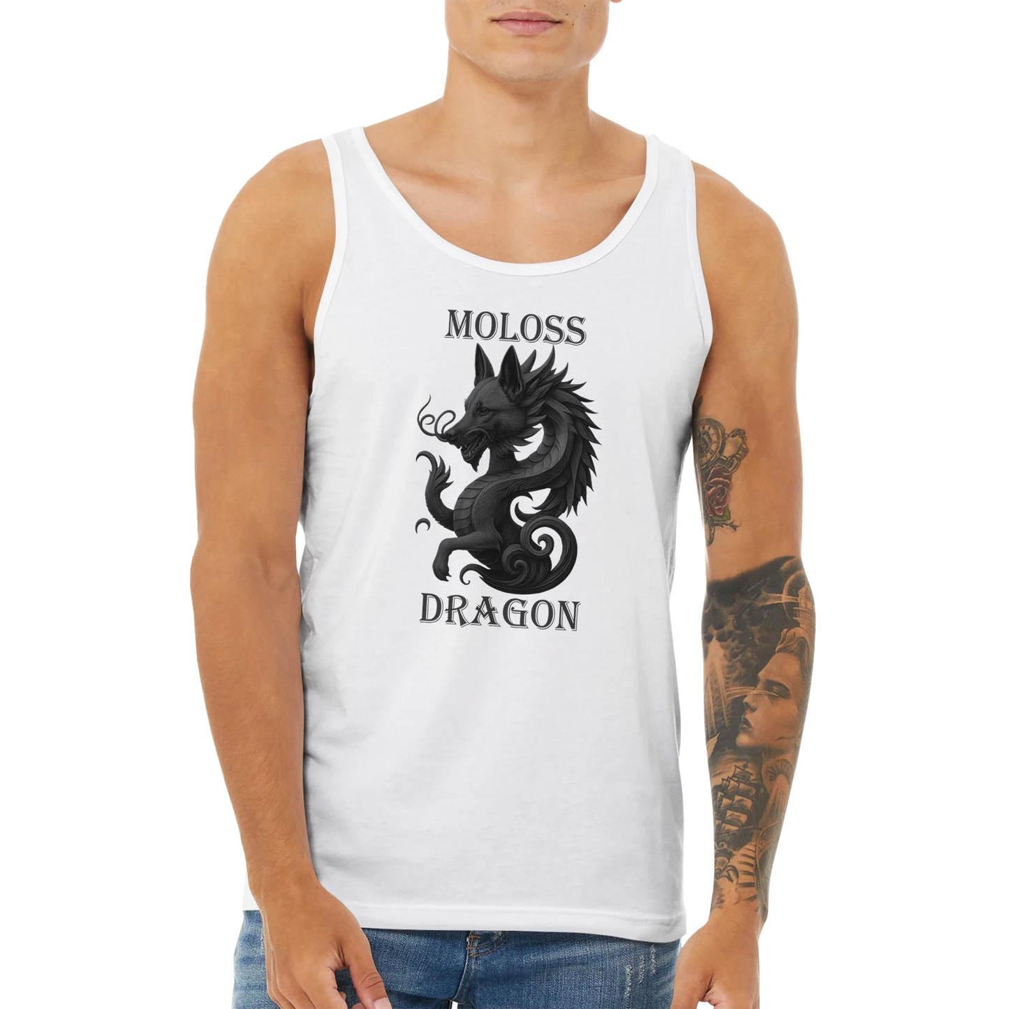 Débardeur adulte unisexe premium blanc Moloss Dragon Malinois