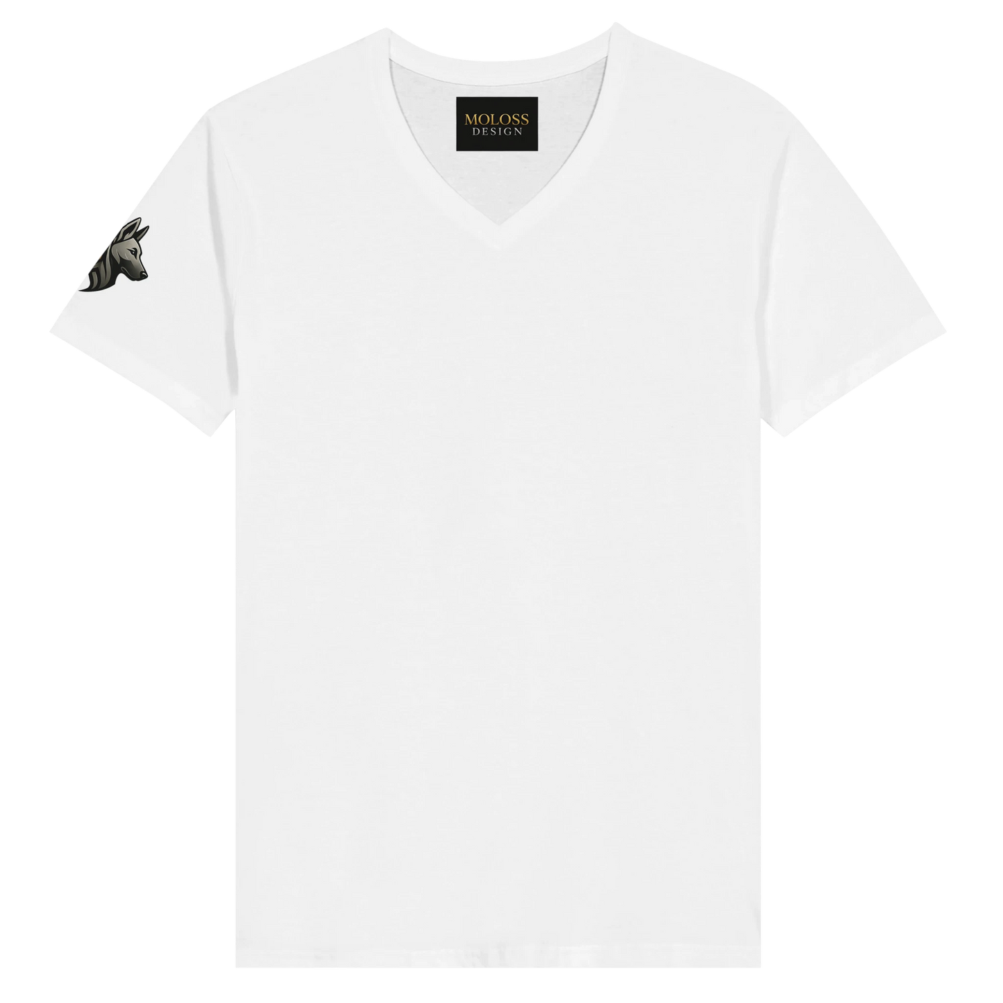 T-shirt unisexe premium uni col en V avec logo sur manche droite MolossDesign