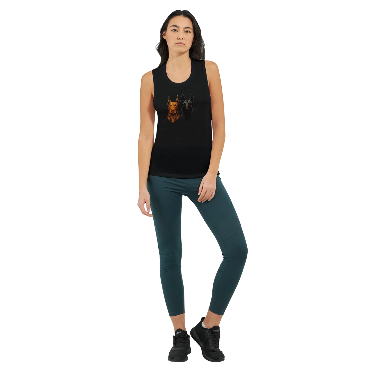 Débardeur pour femme noir tête Dobermann+Malinois