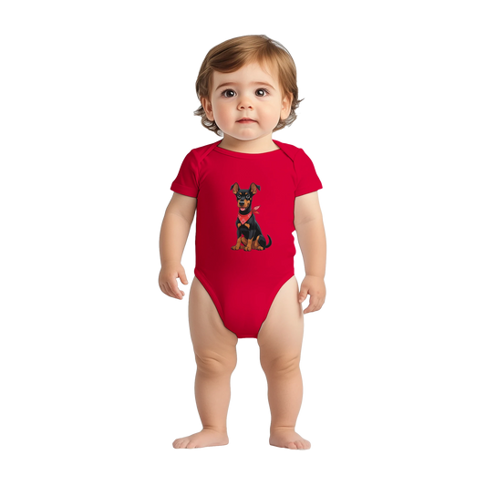 Body bébé rouge coton manches courtes Dobermann