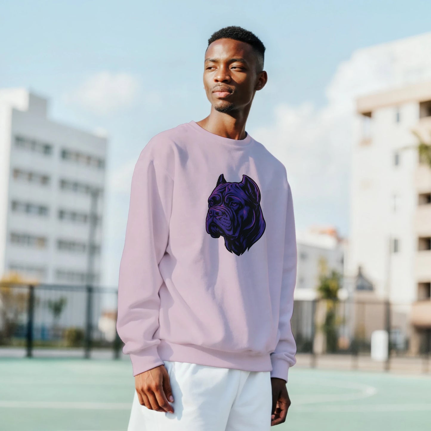 Sweat-shirt adulte unisexe classique ras du cou rose tête Cane Corso