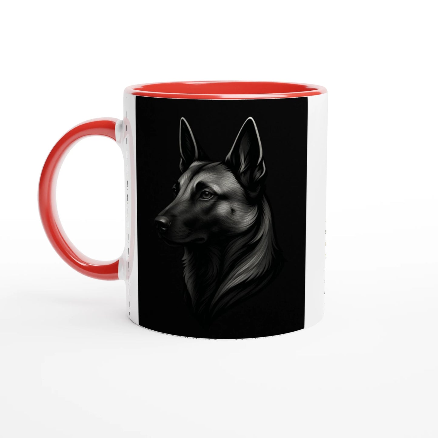 Mug céramique blanche 325 ml (11 oz) intérieur coloré rouge-tête Malinois argentée/noire