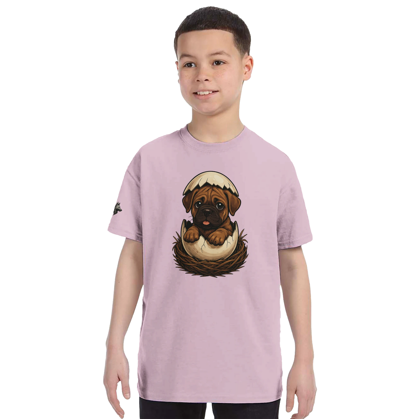 T-shirt enfant unisexe classique ras du cou rose Cane Corso marron nid