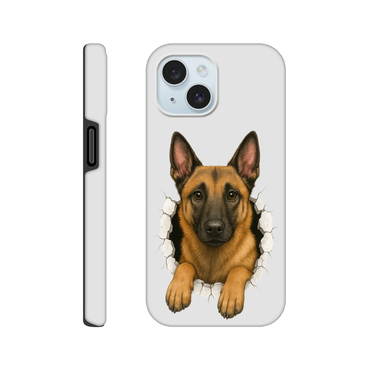 Coque résistante pour Iphone Malinois trou mur2