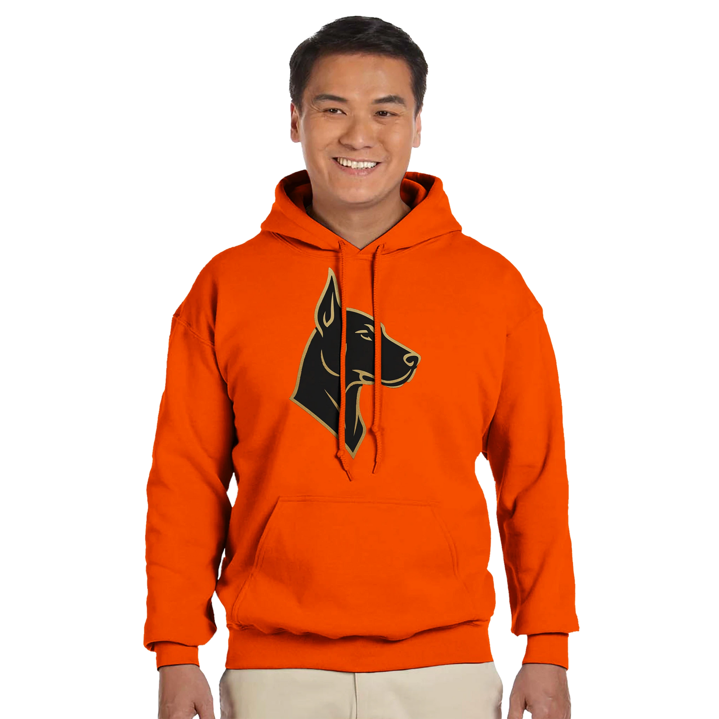 Sweat à capuche adulte unisexe classique orange tête Dobermann