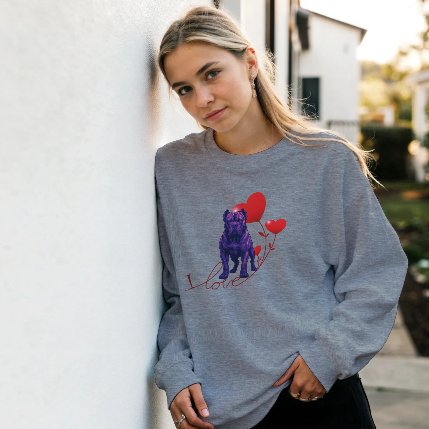 weat-shirt adulte unisexe classique ras du cou gris I love Cane Corso