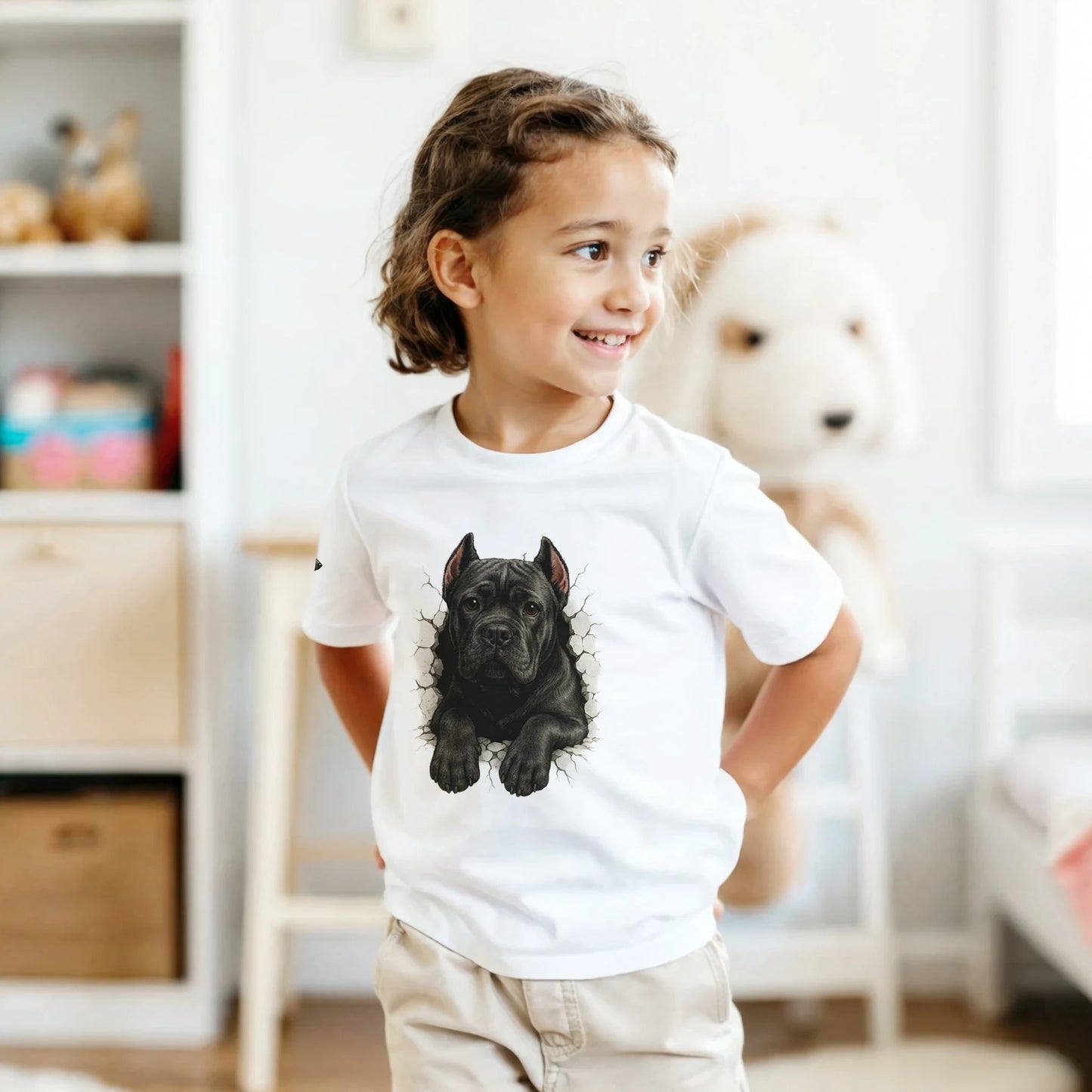 T-shirt enfant unisexe classique ras du cou blanc Cane Corso trou