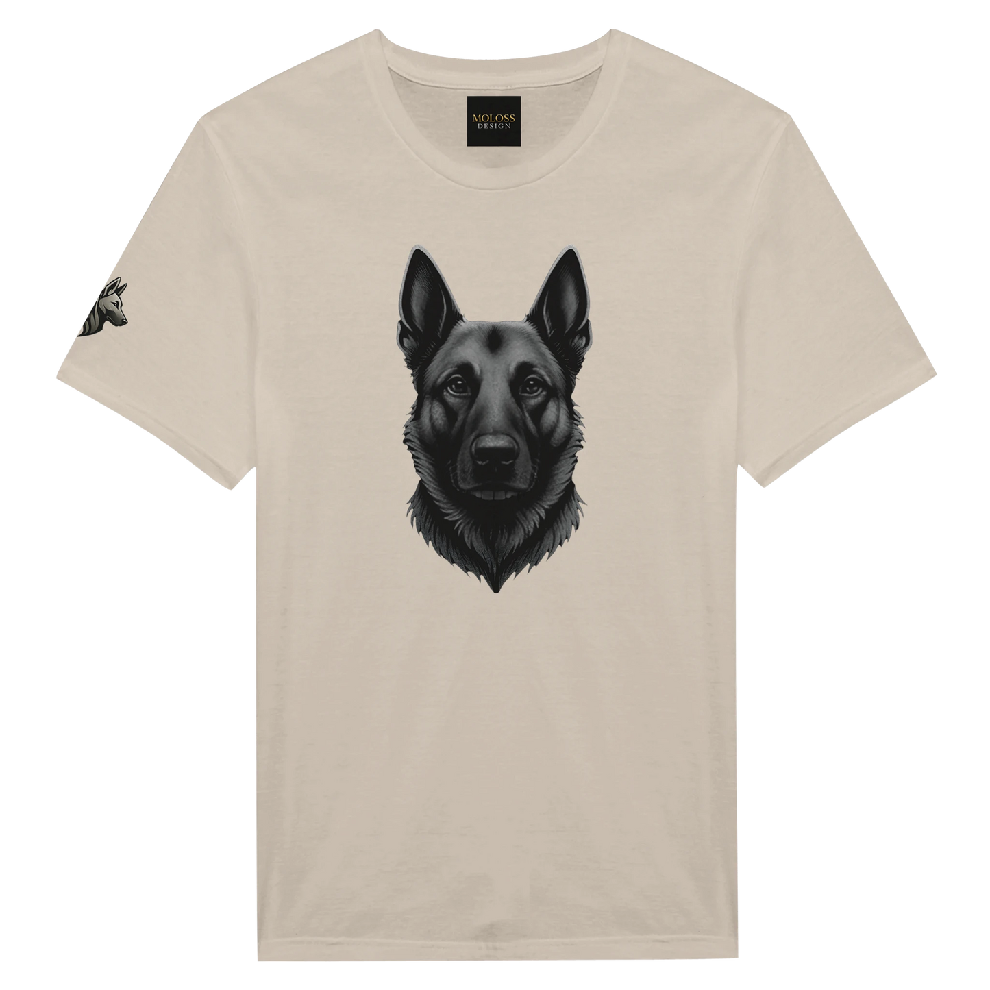 T-shirt adulte unisexe classique ras du cou beige tête Malinois argenté