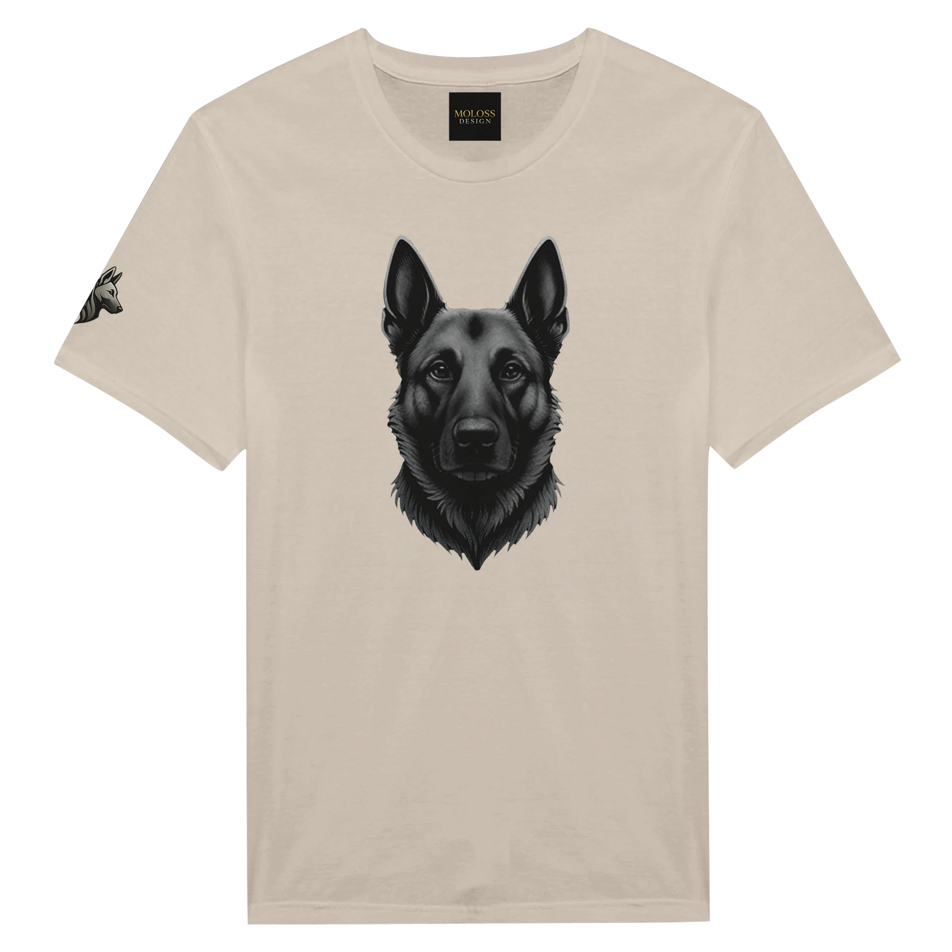T-shirt adulte unisexe classique ras du cou beige tête Malinois argenté