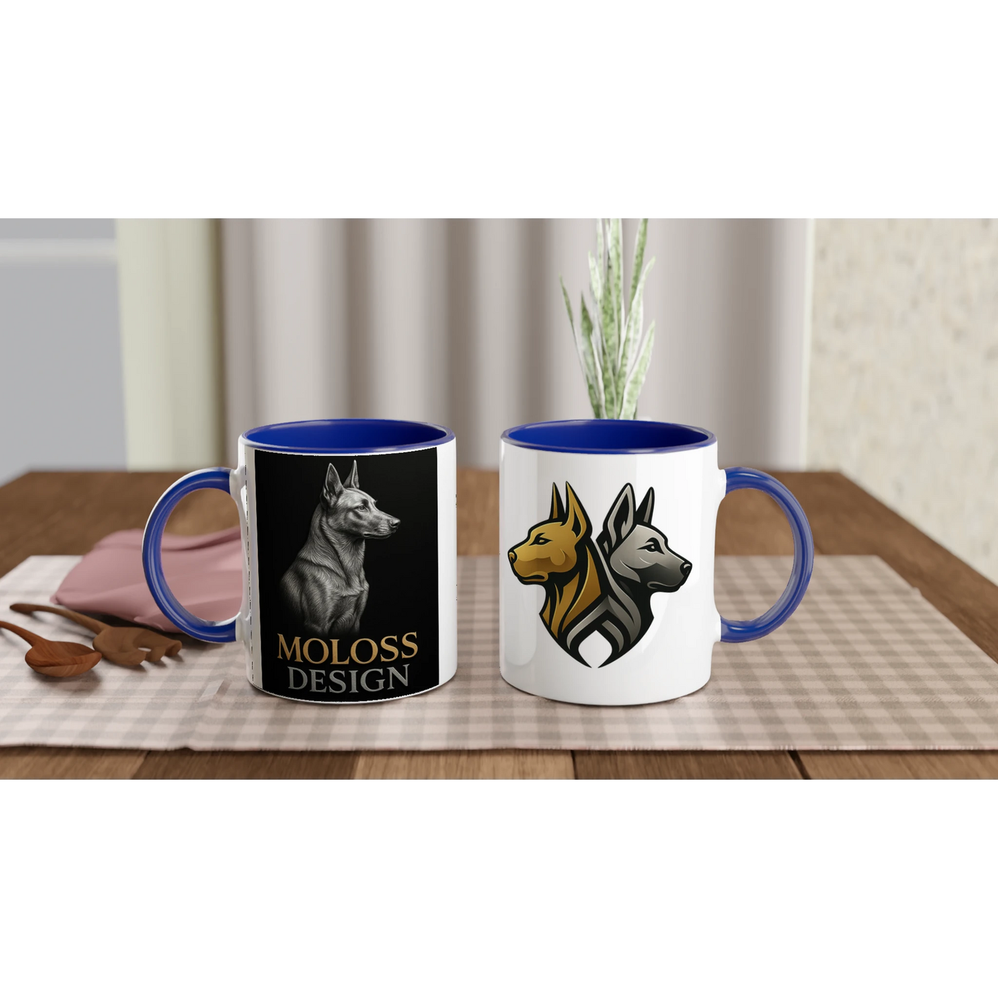 Mug céramique blanche 325 ml (11 oz) intérieur coloré bleu-affiche Malinois Molossdesign