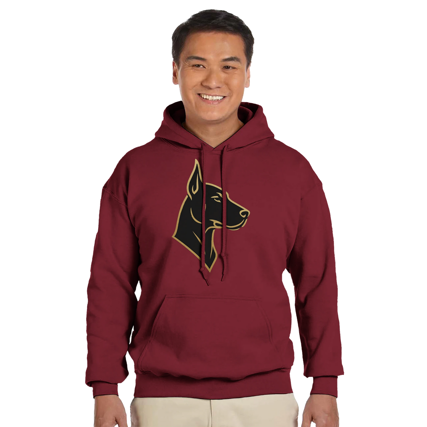 Sweat à capuche adulte unisexe classique rouge tête Dobermann