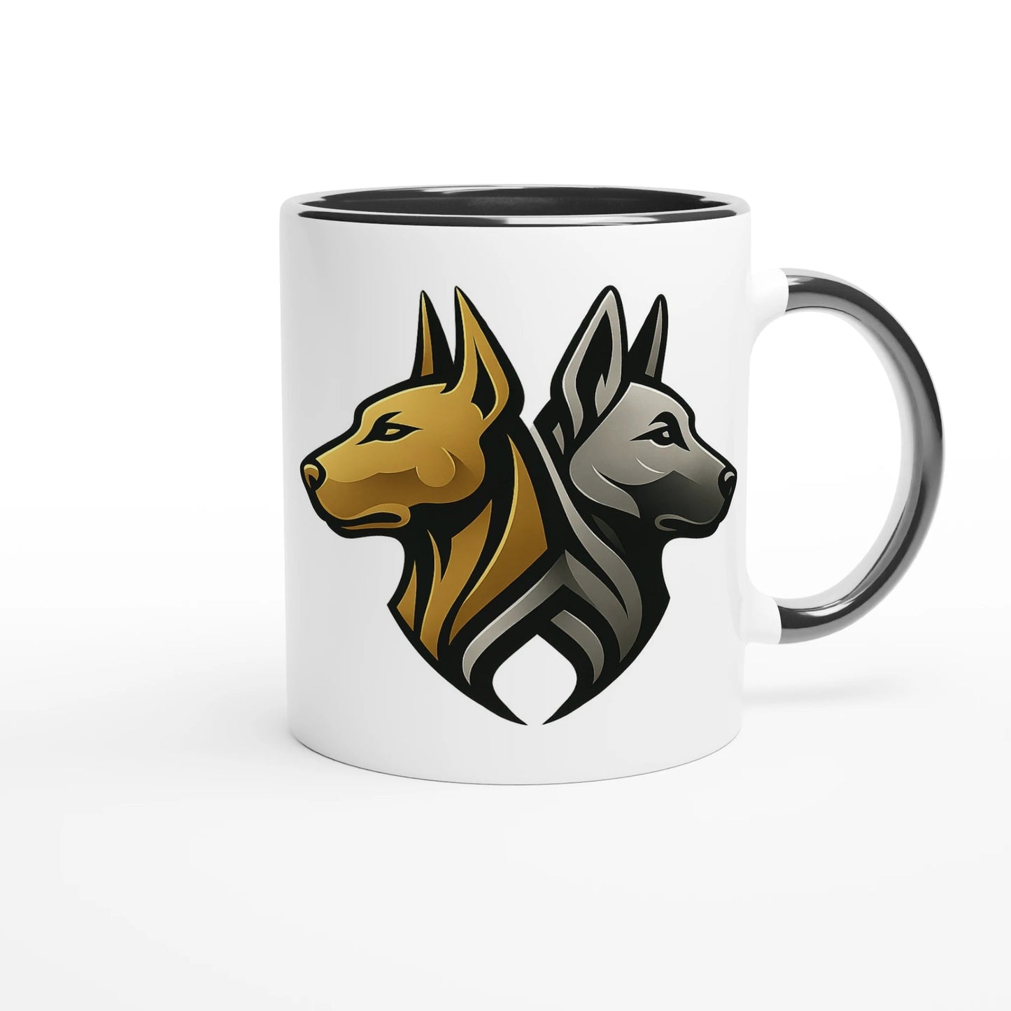 Mug céramique blanche 325 ml (11 oz) intérieur coloré noir-tête Malinois fond noir logo MolossDesign