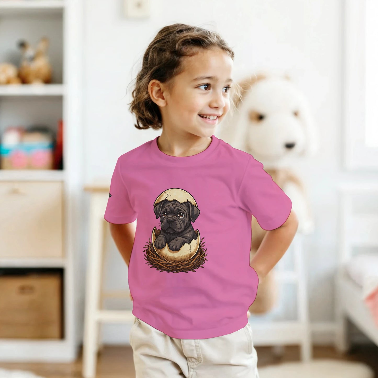T-shirt enfant unisexe classique ras du cou rose Cane Corso gris nid