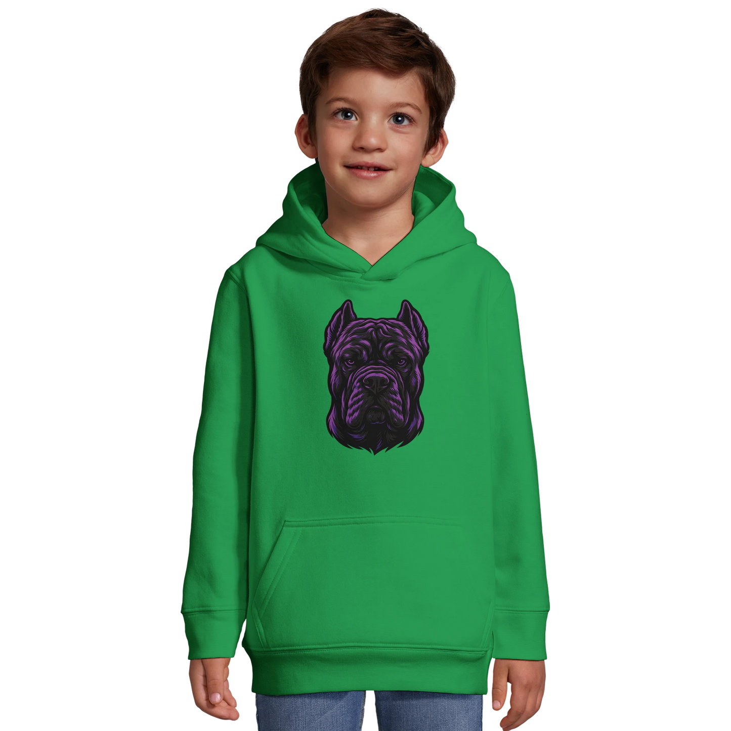 Sweat-shirt à capuche enfant vert tête Cane Corso