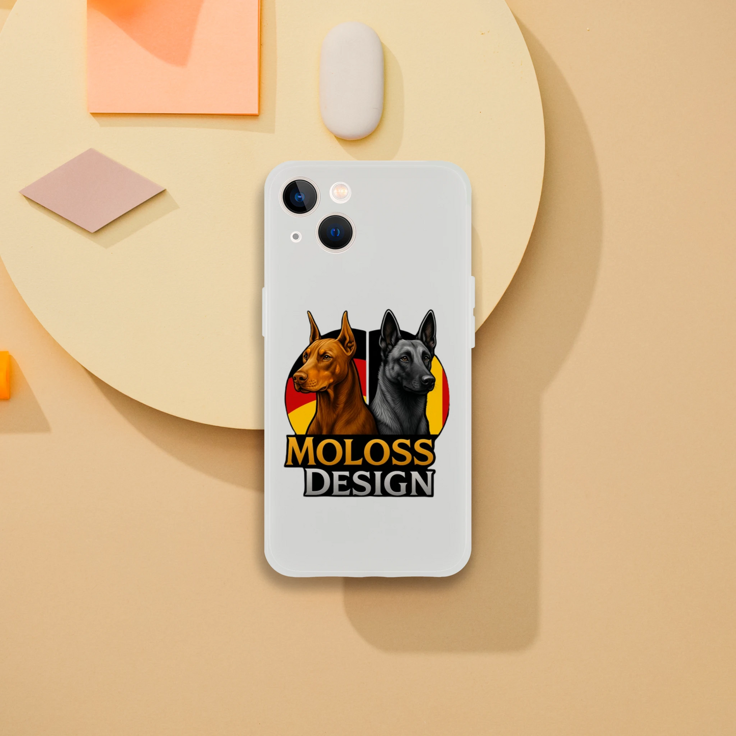 Marque MolossDesign | Coque transparente pour IPhone Dobermann+Malinois avec drapeaux1 MolossDesign
