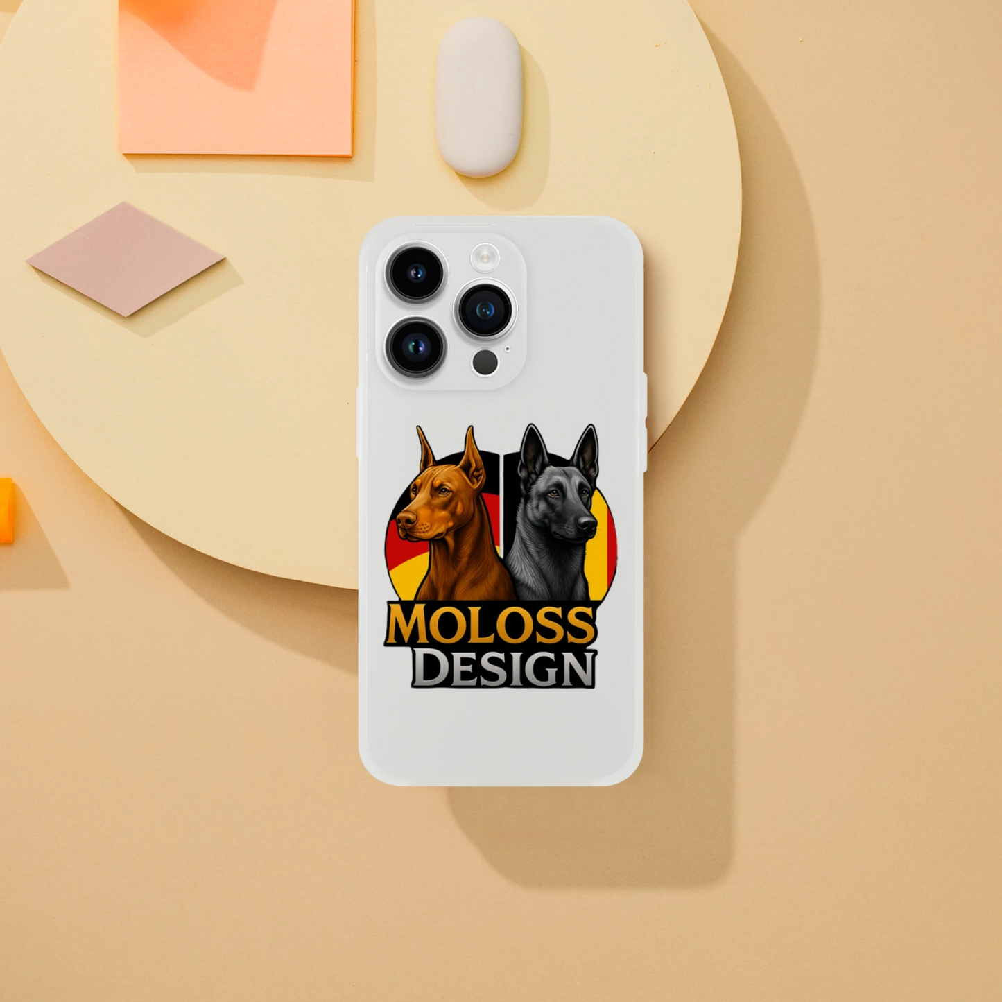 Marque MolossDesign | Coque transparente pour IPhone Dobermann+Malinois avec drapeaux1 MolossDesign