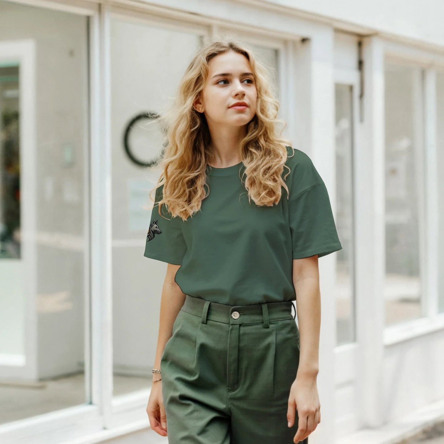 T-shirt adulte unisexe classique ras du cou avec logo sur manche droite MolossDesign