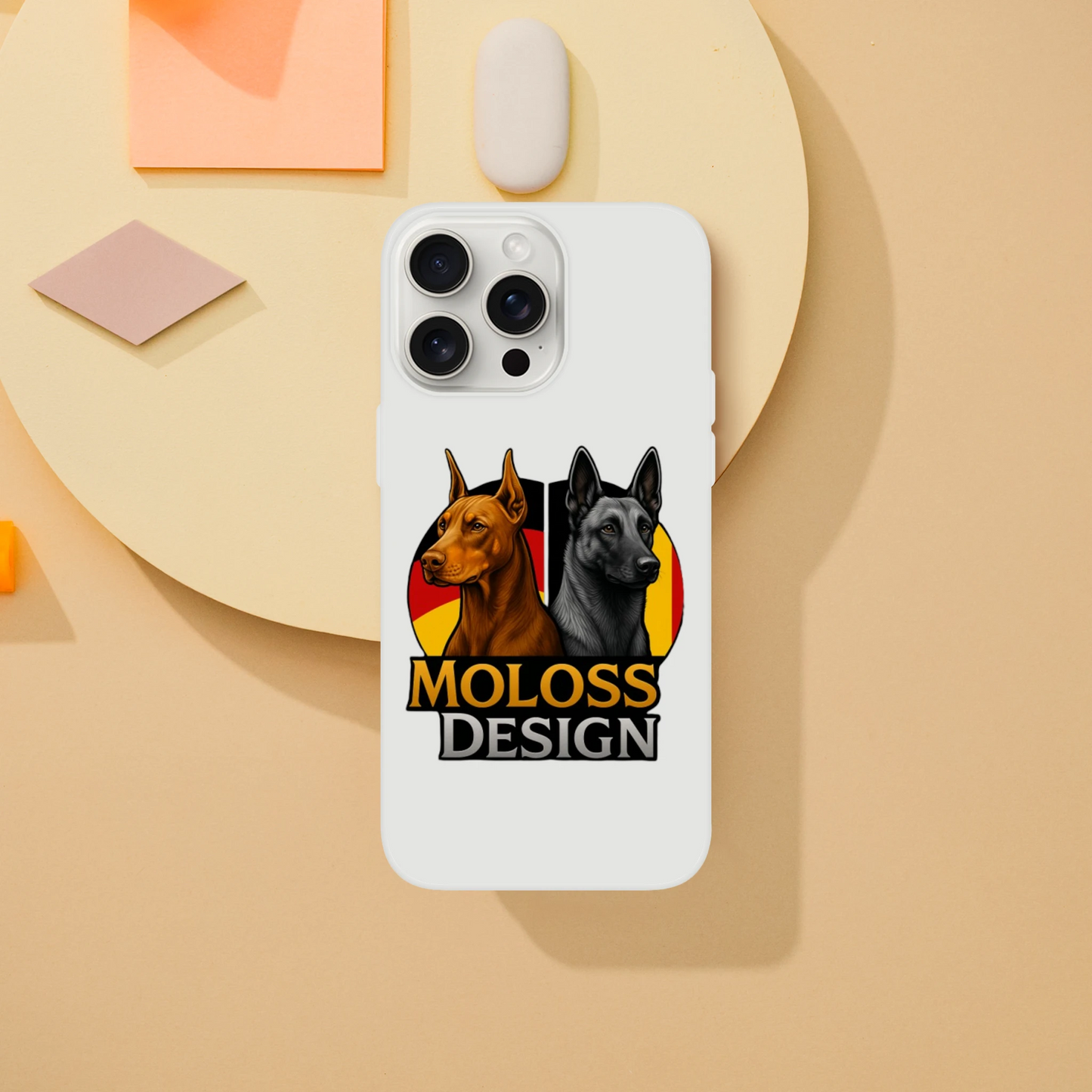 Marque MolossDesign | Coque transparente pour IPhone Dobermann+Malinois avec drapeaux1 MolossDesign
