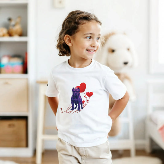 T-shirt enfant unisexe classique ras du cou blanc I love Cane Corso