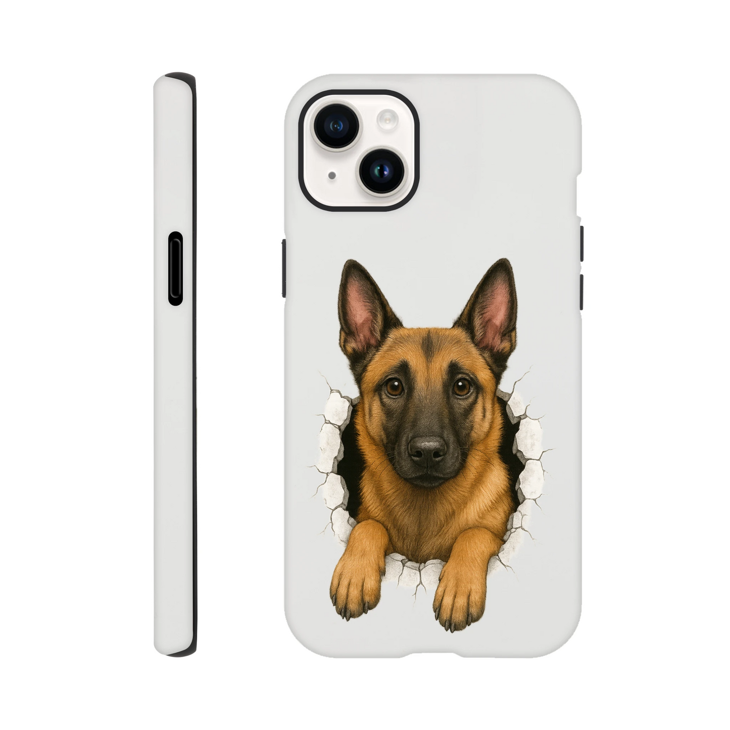 Coque résistante pour Iphone Malinois trou mur2