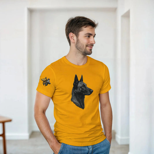 T-shirt adulte unisexe épais ras du cou jaune tête profil Malinois argentée