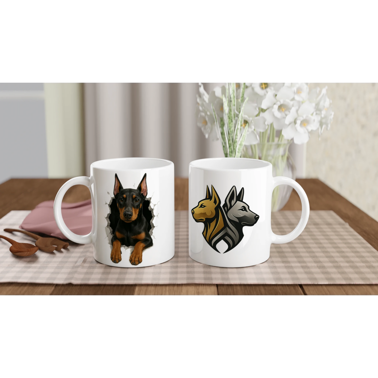 Mug céramique blanche 325 ml (11 oz) Dobermann trou mur
