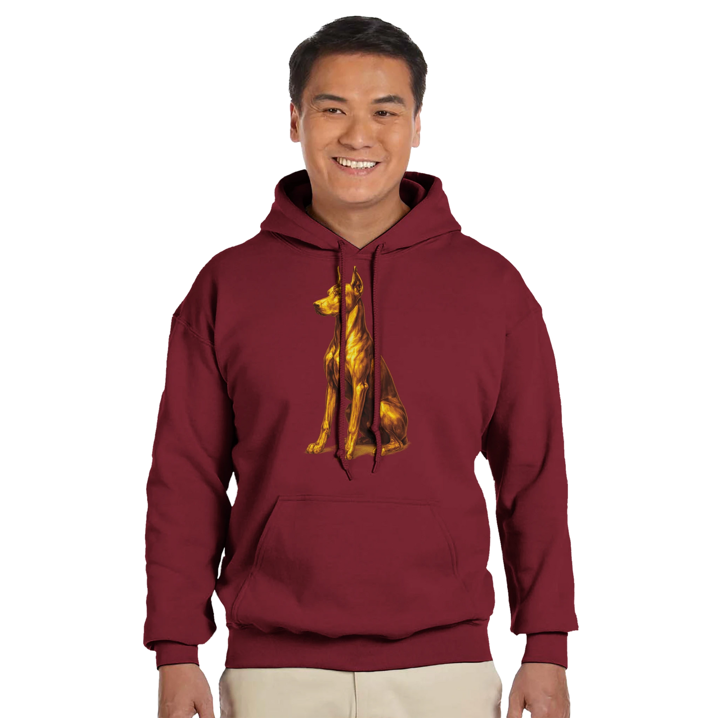 Sweat à capuche adulte unisexe classique rouge Dobermann doré
