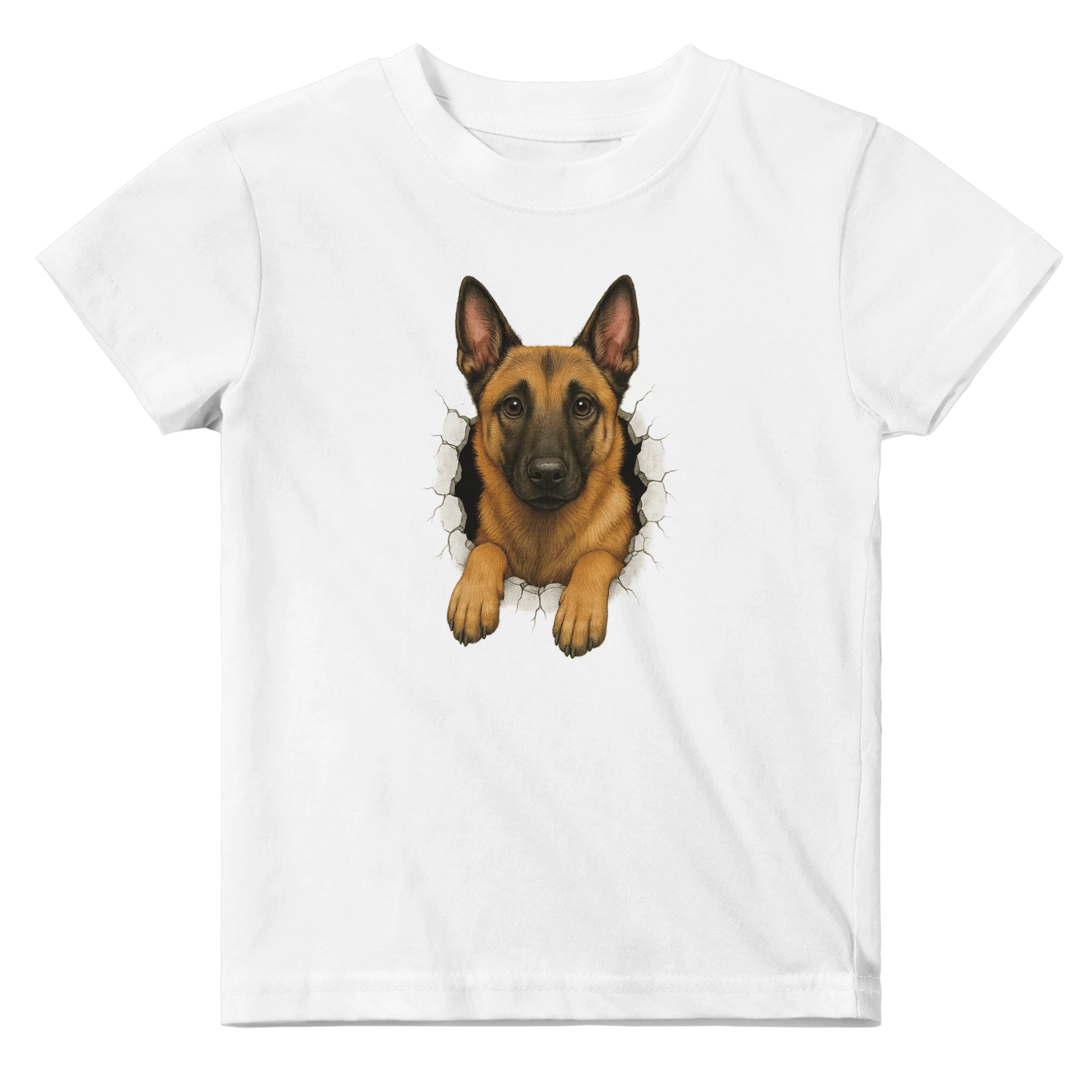 T-shirt-bébé classique blanc Malinois trou mur